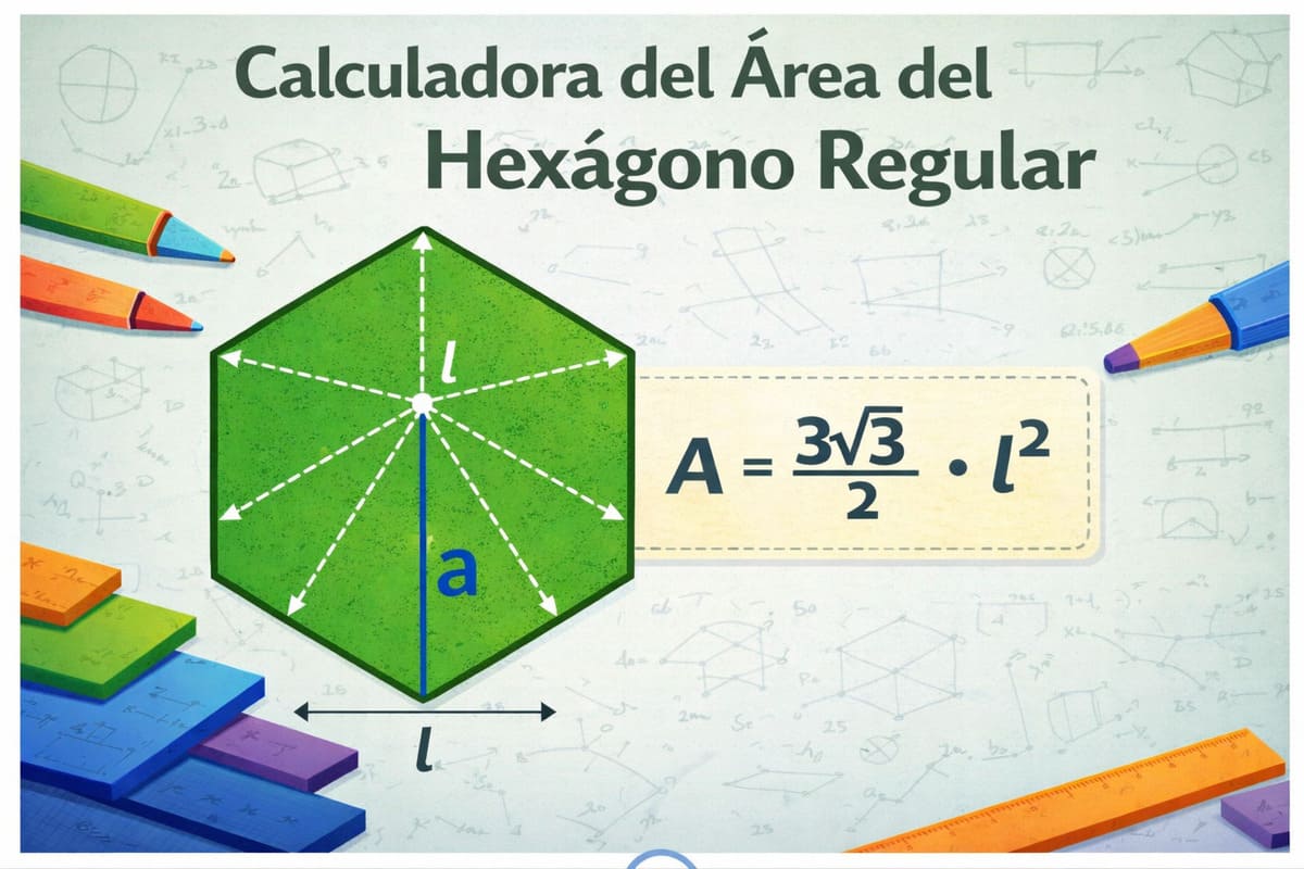 Calculadora del área del hexágono regular con apotema y lado en un hexágono dividido en seis triángulos