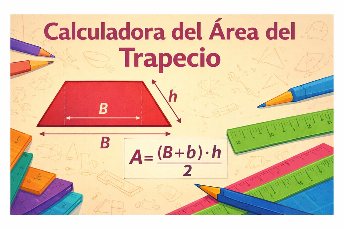 Trapecio con bases B y b y altura h mostrando la fórmula del área A = (B + b) × h / 2