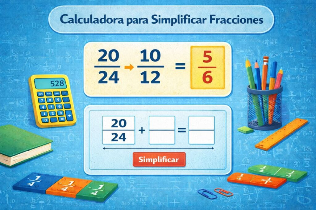 Calculadora para simplificar fracciones mostrando una fracción reducida a su forma más simple