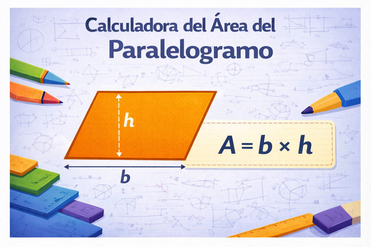 Paralelogramo con base b y altura h mostrando la fórmula del área A = b × h